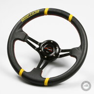 デポレーシング ステアリング ハンドル 32Φ ディープコーン 70mm フェイクレザー PVC 赤ステッチ DRIFTI…