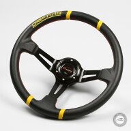 デポレーシング ステアリング ハンドル 35φ ディープコーン 80mm フェイクレザー PVC DRIFTING 赤色クロ…