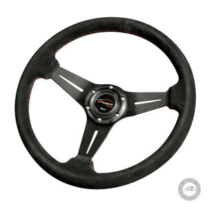 デポレーシング ステアリング ハンドル 35Φ Nタイプ 本革 バックスキン 赤色ステッチ スポーツタイプ カスタム 高品質 deporacing 送料無料「N35F」