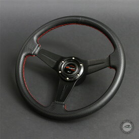 デポレーシング ステアリング ハンドル 35φ N パンチング仕様 PVC レザー 赤色ステッチ deporacing スポーツタイプ ドリフト チューニング カスタムパーツ 送料無料「N35P」
