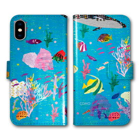 【GW特別 7%OFFクーポン有】 iPhone15 ケース 手帳型 スマホケース iPhone15 Pro ケース かわいい アイフォン15 Plus 14 13 12 11 XS XR COMO アニマル柄 メルヘン 手帳 カバー さかな クジラ 海中遊泳 マリンブルー