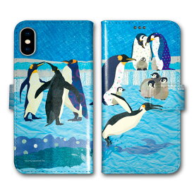 【スーパーセール 大特価】 arrows We2 F-52E/M07 手帳型 ケース 全機種対応 スマホケース かわいい アニマル柄 arrows F-51C F-51B F-41B F-52A スマホカバー ペンギン 親子 ブルー