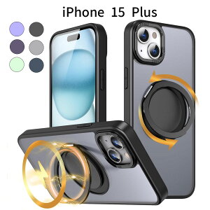 iPhone 15 Plus �p �P�[�X MagSafe�Ή� 360�x��]�X�^���h �����O�t�� �ϏՌ� �}�b�g ������ ���ϖh�~