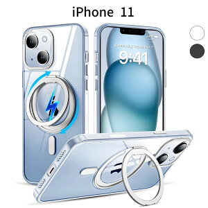 iPhone 11 �P�[�X MagSafe�Ή� 360�x��]�����O�X�^���h �N���A �ϏՌ� �y��