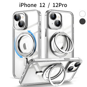 iPhone 12/12Pro �P�[�X MagSafe�Ή� 360�x��]�����O�X�^���h �N���A �ϏՌ� �y��