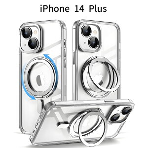 iPhone 14Plus �P�[�X MagSafe�Ή� 360�x��]�����O�X�^���h �N���A �ϏՌ� �y��