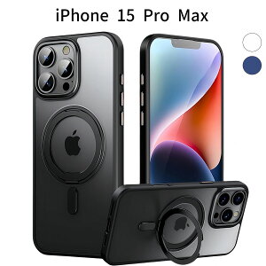 iPhone 15ProMax �P�[�X MagSafe�Ή� 360�x��]�����O�X�^���h �N���A �ϏՌ� �y��