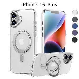 iPhone 16Plus �P�[�X MagSafe�Ή� 360�x��]�����O�X�^���h �N���A �ϏՌ� �y��