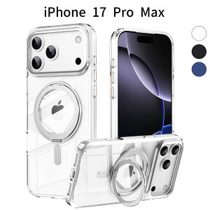 iPhone 17ProMax �P�[�X MagSafe�Ή� 360�x��]�����O�X�^���h �N���A �ϏՌ� �y��