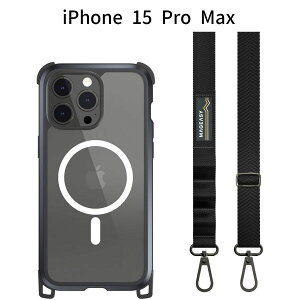 iPhone 15 Pro Max �Ή� �P�[�X �V�����_�[�X�g���b�v MagSafe �ϏՌ�