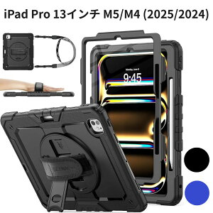 iPad Pro 13�C���` M5/M4 (2025/2024) �P�[�X SEYMAC stock �ϏՌ� �y�����[ 360�x��]�X�^���h �n���h/�V�����_�[�X�g���b�v �ی�t�B�����t�� �u���b�N