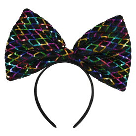 【即納】リボンカチューシャ ヘアアクセサリー スパンコール カチューシャ りぼん ヘッドアクセ ハロウィンダンス衣装 コスプレ 衣装 小物 装飾 可愛い かわいい キラキラ/レディース/キッズ/ホワイトーブラックーレッド-ミックス/フリー S212Z29