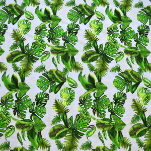 【即納】アウトレット生地 カットクロス モンステラ フラダンス衣装の材料 フラ衣装を作る パウスカートを手作り 自作ダンス衣装 ヤシ柄 シダ柄 GK201144 黒 青系 黄色 綿混 136cm巾x50cm単位 PNF