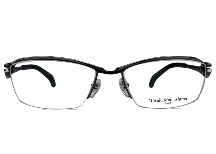 上部から見るとボリュウムがあり、立体的なブローデザインとテンプルが圧巻のハーフリムモデル マサキマツシマ Masaki Matsushima MF-1246 c.4 ガンメタル・シルバー 伊達 度付き 大きい メガネ 新品 送料無料 めがね 眼鏡 5717