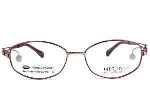 ネオジン NEOJIN nj2237 c.30 ブラウン 鼻パッドなし サイドパッド 多角形 日本製 チタン チタニウム 伊達 度付き メガネ めがね 眼鏡 レディース 新品 送料無料 53□16