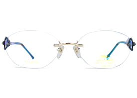 ロンシャン LONGCHAMP lg-101 c.5a ゴールド/ブルー MADE IN JAPAN 伊達 度付き ツ−ポイント メガネ めがね 眼鏡 新品 送料無料 53□17