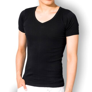 tシャツメンズUネッククルーネックスラブ天竺タイト半袖無地カットソー黒シルエットおしゃれお兄系オラオラ系アメカジメンズファッションキレイめ細身