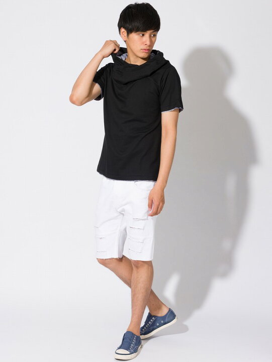 楽天市場 パーカー メンズ Tシャツ 半袖 無地 アフガンネック トップス コーデ カットソー トップス 黒 グレー M L Xl Disc24market