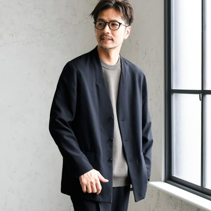 楽天市場 ジャケット メンズ セットアップ対応 スーツ地 リラックスノーカラージャケット 無地 長袖 春服 秋服 きれいめ シンプル Oj1926 2 カラーxs Xl Dcollection