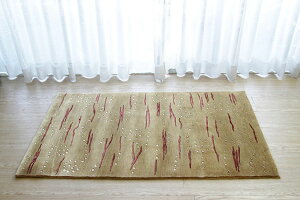 クリアランス特価【山吹山水 高級ウール&シルク緞通 150段 】 約69×122cm 手織り ウール&シルク チベット産150段手織り段通玄関マット ギフト対応 高品質緞通