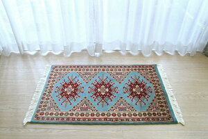 パキスタン段通玄関マット ボハラデザイン 《10×20 PR69-9294 60×94cm ブルー》手織り緞通 ウール100% アジアンスタイル 和のテイスト ブルー色 ギフト対応