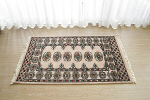 パキスタン段通玄関マット ボハラデザイン 12×24《 P69-5734 70×115cm ピンクベージュ》手織り緞通 ウール100%  アジアンスタイル 和のテイスト ピンクベージュ色  ギフト対応