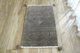 ギャッベ モダンテイストGabbeh　India hundroom 《モダンギャッペ ＃TH085 40×40cm 座布団サイズ　アッシュグレー》ギャッペ ウール100％