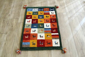 ギャッベ モダンテイストGabbeh India手織り玄関マット 《ギャッペ #RAC-0022 手織り玄関マット 60×90cm 》ニュージーランド ウール100%