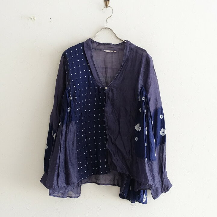 楽天市場】インジリ injiri コットンシルク藍染切替ブラウス M【中古 