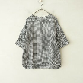 【定価1.6万】アトリエナルセ atelier naruse bell-sleeve linen blouse gingham check F 【中古】【52D42】