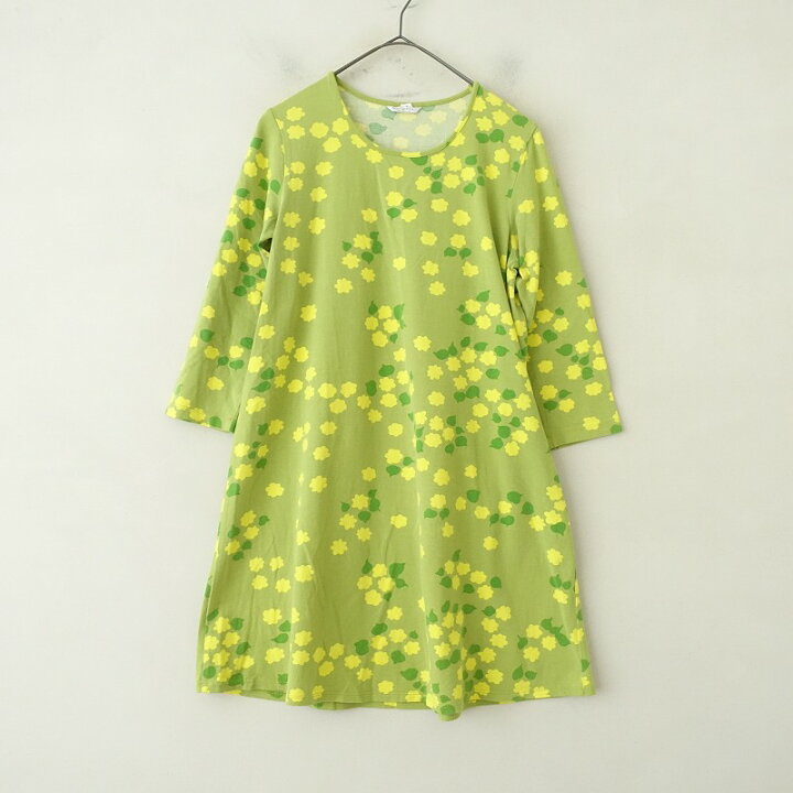 美品 marimekko マリメッコ ワンピース ノーカラー 花柄 ストレッチ 
