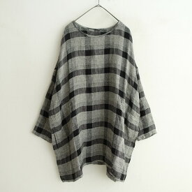 ヴラスブラム Vlas Blomme リネンシルクチェックオーバーサイズプルオーバーチュニック F 【中古】【11K52】