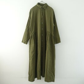 【定価2.7万】ネストローブ アップサイクルリノ nest Robe UpcycleLino 近江晒サイドギャザーワンピース F 【中古】【32A62】