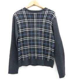 burberry black labele バーバリーブラックレーベル/チェック柄クールネックニット/グレー/メンズ/FB2879