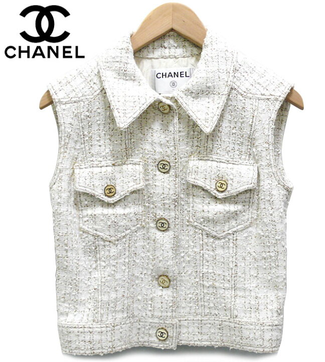 楽天市場】【CHANEL】 シャネル ツイード ベスト サイズ38 ホワイト 白 