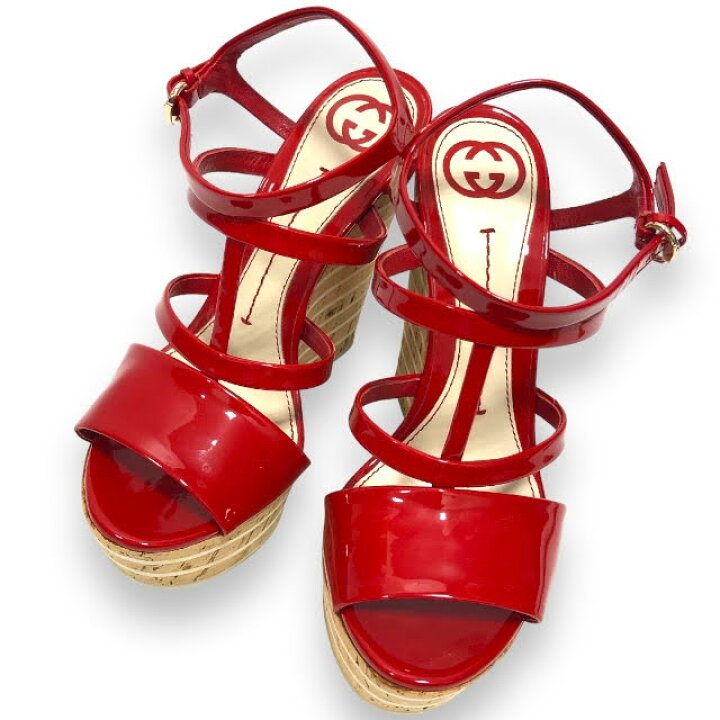 楽天市場】【GUCCI】グッチ エナメル ウエッジソールサンダル レッド  