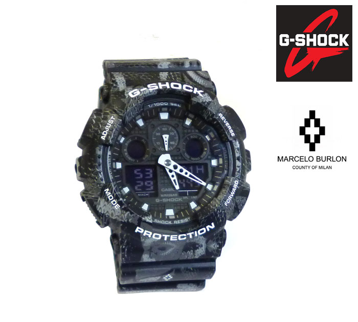 【MARCELO BURLON 】【G-SHOCK】マルセロバーロン ジーショック GA-100MRB-1AJR タイアップモデル ブラック ホワイト  メンズ 腕時計 未使用 RC0158【中古】 | リサイクルストア　エコライフ