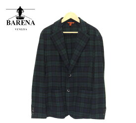 【BARENA】バレナ シングルジャケット 2ボタン ブラックウォッチ タータンチェック 青×緑×黒 ウール サイズ50 イタリア製 メンズ 男性用 トップス RC2337【中古】