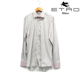 【ETRO】エトロ クレリック ストライプロングスリーブドレスシャツ サイズ41 イタリア製 メンズ 男性用 トップス 長袖 バーガンディ RC2064【中古】