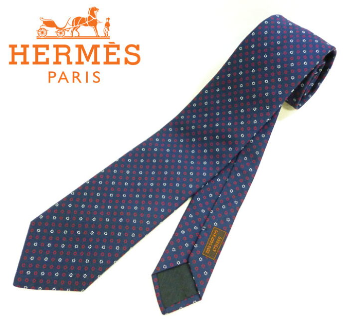 楽天市場】【HERMES】エルメス ネクタイ ネイビー 濃紺 花柄 ドット 