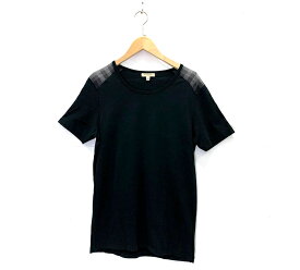 【値下げしました】【BURBERRY】バーバリー ノヴァチェックショルダー切替 S/S Tee サイズS ブラック コットン ポルトガル製 メンズ トップス RH0655【中古】