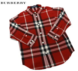 【BURBERRY】バーバリー チェック柄 長袖 ロールアップシャツ 110A 赤系 良品 【中古】FF2321