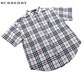 【BURBERRY】バーバリー チェック柄 半袖 ボタンダウン シャツ 100A ロゴ刺繍 【中古】FF2322