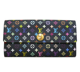 【LOUIS VUITTON】ルイヴィトン モノグラム マルチカラー ポルトフォイユ サラ 長財布 ノワール×ヴィオレ 黒×紫 M60273 保存袋付き ON3890【中古】