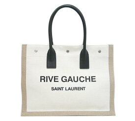 【SAINT LAURENT】サンローラン RIVE GAUCHE リヴゴーシュ トートバッグ ハンドバッグ リネン×レザー 麻 ナチュラル ベージュ系×ブラック 617481 9054 ON5435【中古】