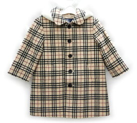 【BURBERRY】バーバリー ノバチェックコート サイズ90～100 フード取り外し可 キッズ ブラウン 美品【中古】FB2287