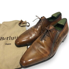 【Berluti】ベルルッティ カリグラフィー スクリット レザー ドレスシューズ ブラウン 紳士靴 メンズ 革靴 シューツリー付き RA7881【中古】
