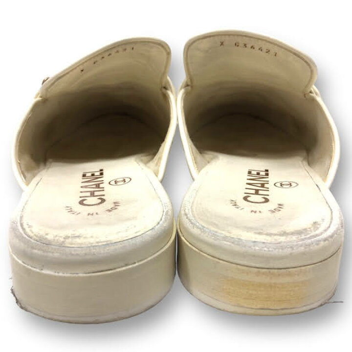 楽天市場】【CHANEL】シャネル レザー×チェーン ミュール オフホワイト 