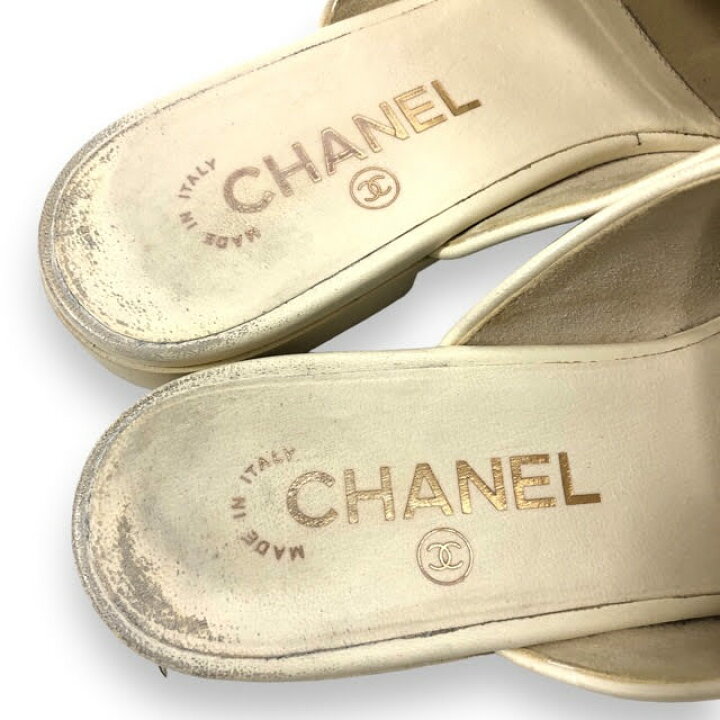楽天市場】【CHANEL】シャネル レザー×チェーン ミュール オフホワイト 