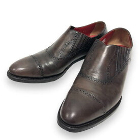 【SHETLANDFOX】シェットランドフォックス ウィングチップ風 スリッポン サイズ8 1/2 ブラウン シューズ 紳士靴 メンズ 革靴 レザー RA6658【中古品】